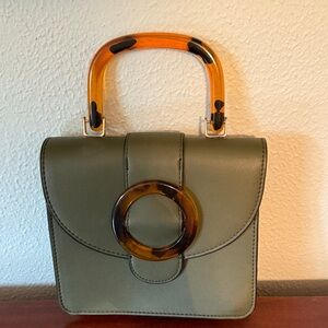 Olive Green Handbag with Tortoiseshell Accents